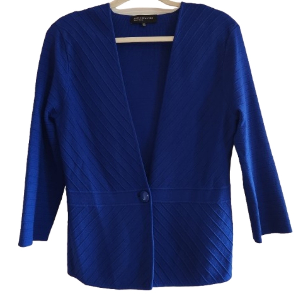 Jones New York Signature Size M Blue Button Front Textured Sweater Tailored Fit